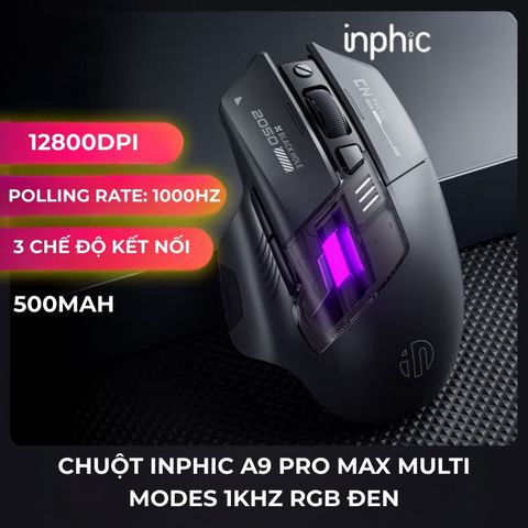 Chuột Inphic A9 Pro Max Multi Modes 1KHz RGB Đen