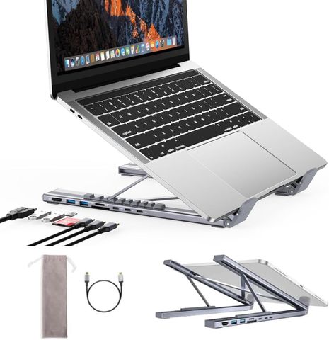 Giá Đỡ Máy Tính Bảng Kiêm Hub USB-C 8 Trong 1 Bằng Nhôm Cao Cấp