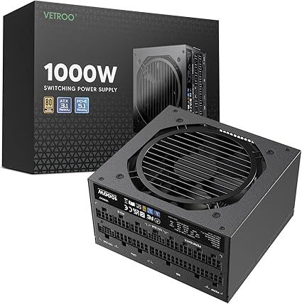 Vetroo 1000W Black Power Supply ATX 3.1 Ready Dual PCIe 5.1, 80 Plus Gold Full Modular