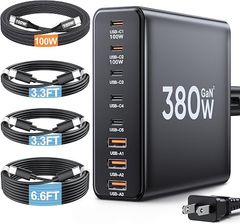  Bộ sạc USB C 380W kèm 4 cáp USB, trạm sạc kép 100W 