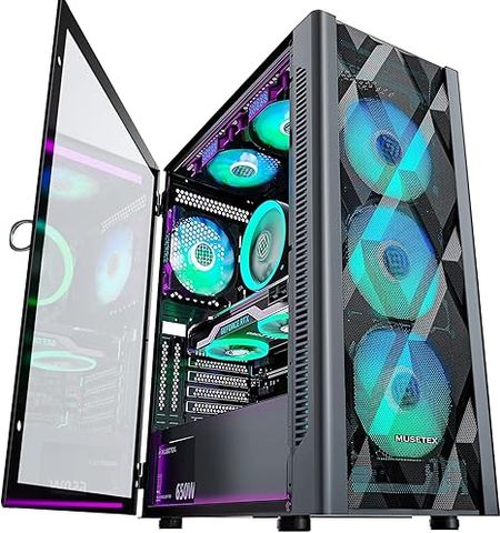 MUSETEX ATX PC Case Pre-Install 6 PWM ARGB Fans