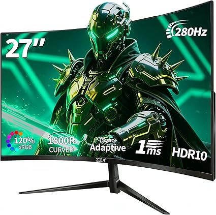 ZZA 27'' 280Hz 240Hz Gaming Monitor, Curved Monitor 1800R VA FHD 1080P 1ms