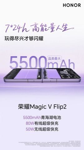 Honor Magic V Flip2: màn hình bền gập 350.000 lần + pin 5500mAh