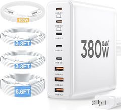  Trạm Sạc USB-C 380W Kèm 4 Cáp Tích Hợp Màu Trắng 