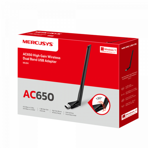 USB WiFi Mercusys MU6H AC650 - Băng Tần Kép, Ăng-ten 5dBi & Sửa Chữa
