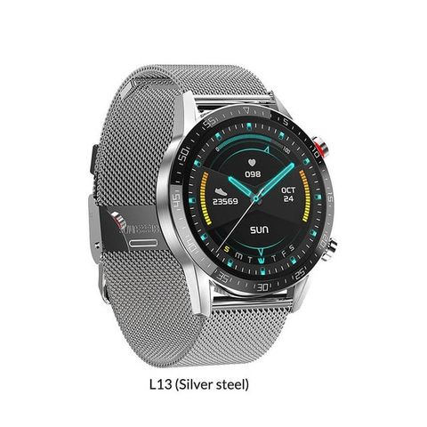 Microwear L13 Smartwatch ECG Silver Steel Strap | Gọi BT, IP68, Dây Thép Bạc