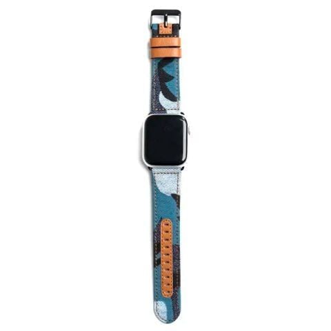 Dây đeo Apple Watch 44mm vải sợi Veined iValue Camouflage Deep Blue