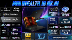  Laptop MSI Gaming Stealth 18 HX AI A2XWIG - 017VN (Ultra 9 275HX, 32GB, 2TB, RTX 5080 16GB, 4K 120Hz, Win11) 