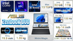  Laptop Asus Zenbook DUO UX8406CA - PZ109WS (Ultra 9 285H, 32GB, 1TB, 2.8K OLED 120Hz, Cảm ứng, OfficeH24+365, Win11) 
