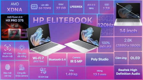 Laptop HP EliteBook X G1a 14 AI - B9FE4PT (R9 AI HX PRO 375, 32GB, 1TB, 2.8K OLED 120Hz, Cảm ứng, Win11 Pro)