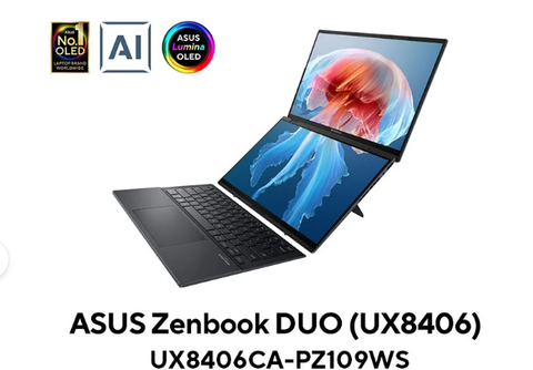 Laptop Asus ZenBook Duo UX8406CA-PZ109WS (Ultra9 285H/32GB RAM/1TB SSD/14 3K Oled Cảm ứng/Win11/Bút+Túi/Xám)