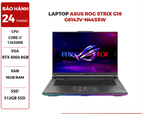 LAPTOP ASUS ROG STRIX G16 G614JV-N4455W CORE i7-13650HX | 16GB RAM | 512GB SSD | VGA RTX 4060 8GB | 16.0 WQXGA IPS 240Hz | Win11