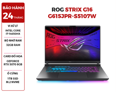 LAPTOP GAMING ASUS ROG STRIX G16 G615JPR-S5107W CORE i7-14650HX | RTX 5070 8GB | 32GB RAM | 1TB SSD | 16' WQXGA 240Hz 100% DCI-P3 | Win 11