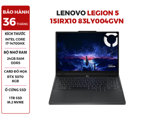 LAPTOP GAMING LENOVO LEGION 5 15IRX10 83LY004GVN CORE i7-14700HX | RTX 5070 8GB | 24GB RAM | 1TB SSD | 15.1