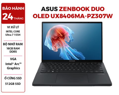 LAPTOP ASUS ZENBOOK DUO OLED UX8406MA-PZ307W Intel Core Ultra 7 155H | 16GB RAM | 512GB SSD | Intel Arc Graphics | 2x 14' 3K OLED 100% DCI-P3 Touch | Win 11