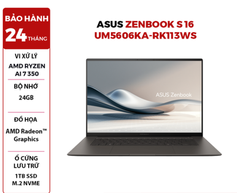 LAPTOP ASUS ZENBOOK S 16 UM5606KA-RK113WS Ryzen AI 7 350 | 24GB RAM | 1TB SSD | AMD Radeon™ Graphics | 16' 3K OLED | Win 11