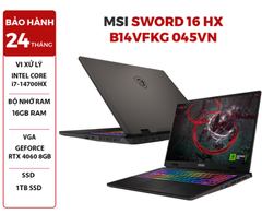 LAPTOP MSI SWORD 16 HX B14VFKG 045VN CPU i7-14700HX | RTX 4060 8GB | 16GB RAM | 1TB SSD | 16