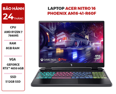  LAPTOP ACER NITRO 16 PHOENIX AN16-41-R60F RYZEN 7-7840HS | GeForce RTX™ 4050 6GB | 8GB RAM | 512GB SSD | 16' WQXGA 165Hz 100% sRGB | Win 11 