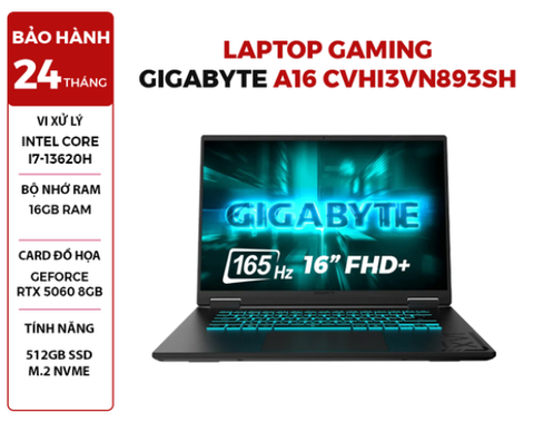 LAPTOP GAMING GIGABYTE A16 CVHI3VN893SH Core i7-13620H | RTX 5060 8GB | 16GB RAM | 512GB SSD | 16