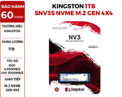  SSD Kingston 1TB SNV3 NVMe M.2 Gen 4 x 4 (Đọc: 6000Mb/s) 