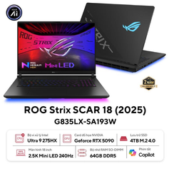 Laptop ASUS ROG Strix SCAR 18 G835LX-SA193W (Intel Core Ultra 9 Processor 275HX | RTX 5090 24GB | 18 inch 2.5K | 64GB | 4TB | Win 11 | Đen) 