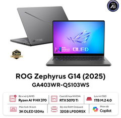  Laptop Asus ROG Zephyrus G14 GA403WR-QS103WS (AMD Ryzen AI 9 HX 370 | RTX 5070Ti 12GB | 14 inch 3K OLED 120Hz | 32GB | 1TB | Win 11 | Xám) 