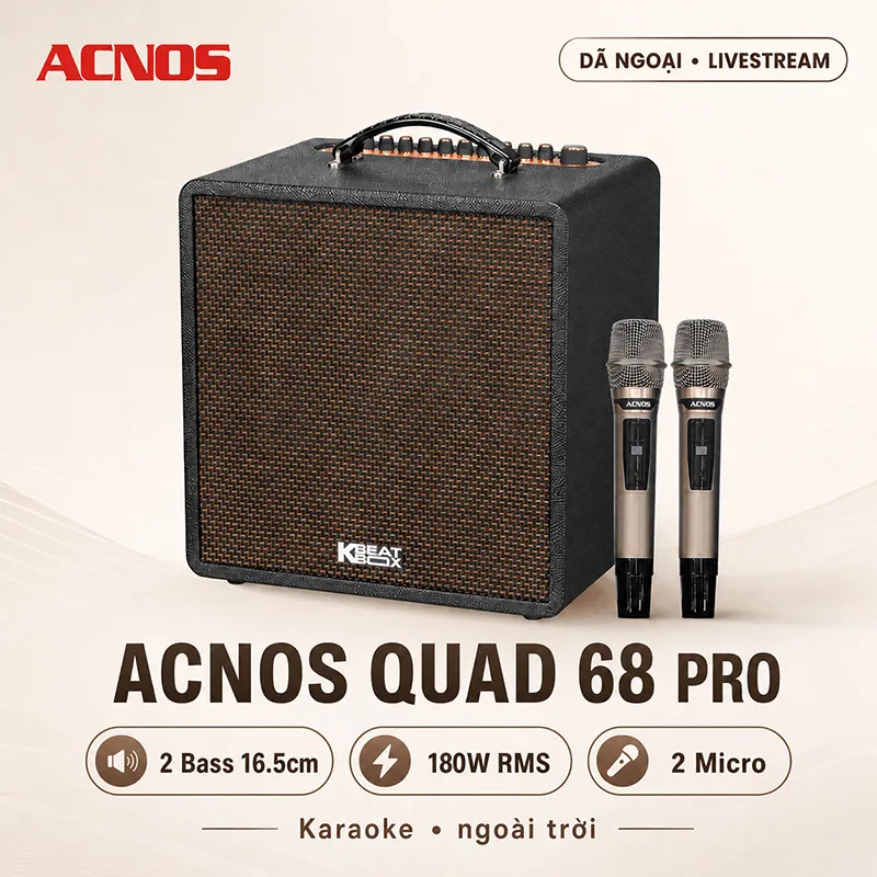 Ảnh minh họa Loa Acnos QUAD 68 Pro (Bass đôi 16cm, 180W, Bluetooth 5.0, MWS, 2 Micro UHF) 1