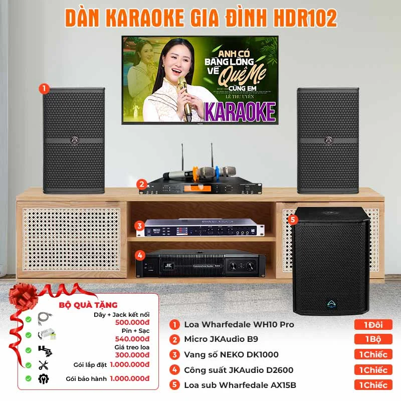 Ảnh minh họa Dàn karaoke gia đình HDR102 (Wharfedale WH10 Pro, AX15B, JKAudio D2600, B9, NEKO DK1000) 1