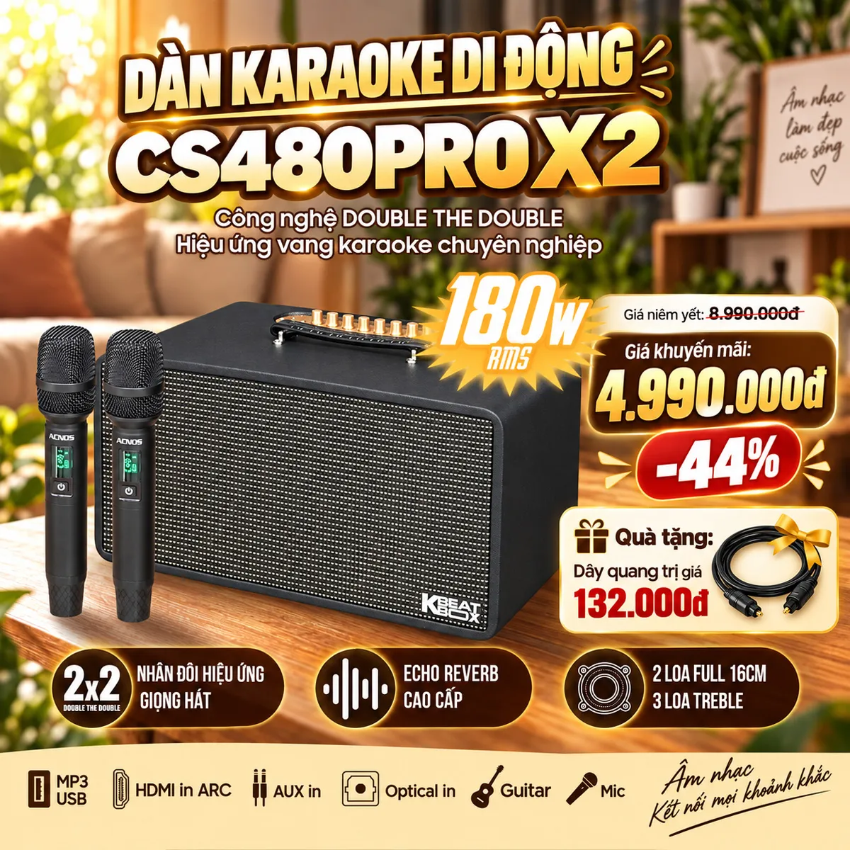 Ảnh minh họa Loa xách tay Acnos CS480Pro X2 (New 2026, 180W, Bluetooth 5.0, Kèm 2 micro) 1