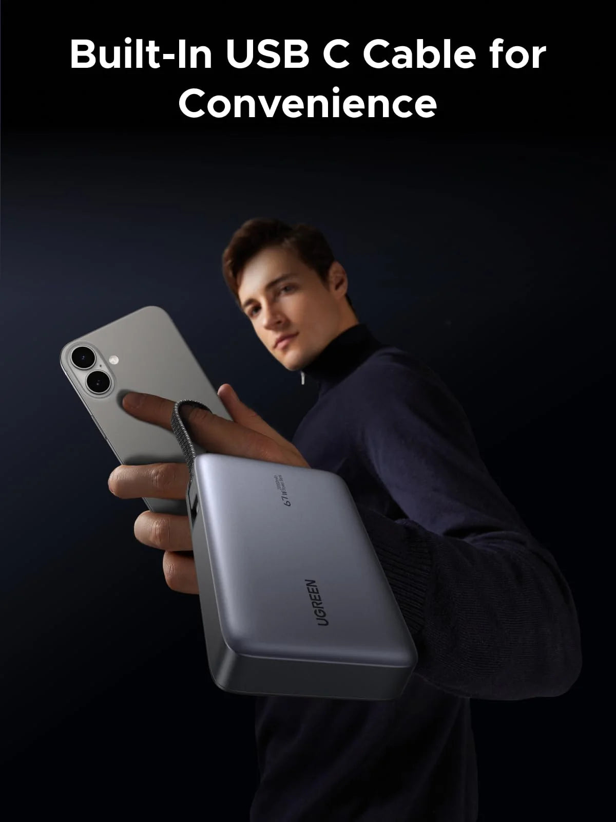 Ảnh minh họa Pin sạc dự phòng UGREEN Nexode Power Bank 20000mAh 67W tích hợp cáp USB-C 3