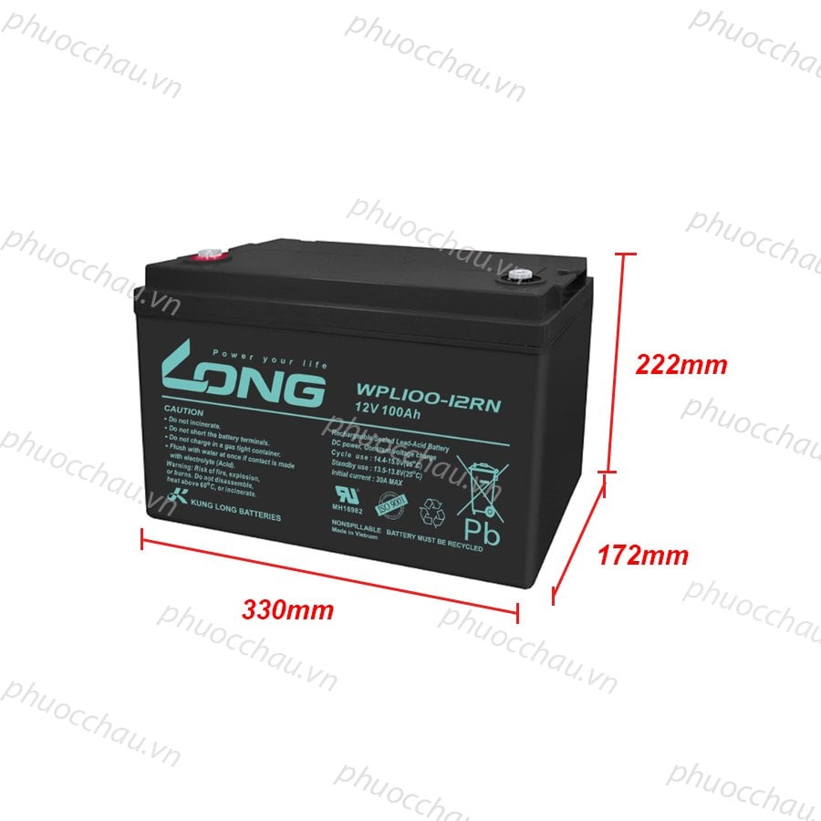 Ảnh minh họa Ắc Quy LONG WPL100-12RN (12V-100Ah) 2