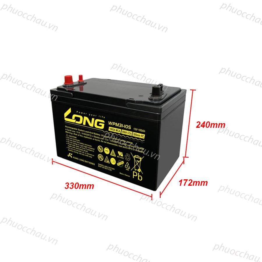 Ảnh minh họa Ắc Quy LONG WPM31-105 (12V-105Ah) 2