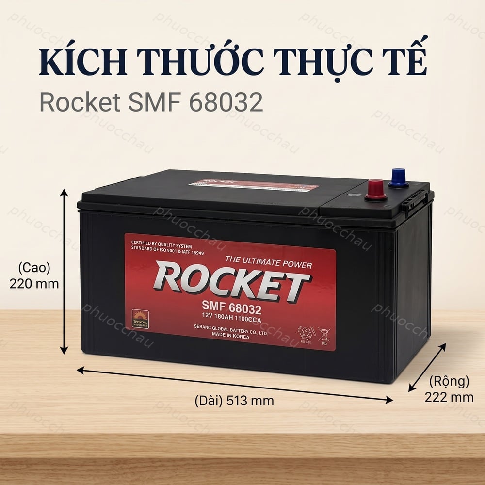 Ảnh minh họa Ắc Quy ROCKET SMF 68032 (12V-180Ah) Cho Xe Đầu Kéo, Xe Tải Hạng Nặng 1