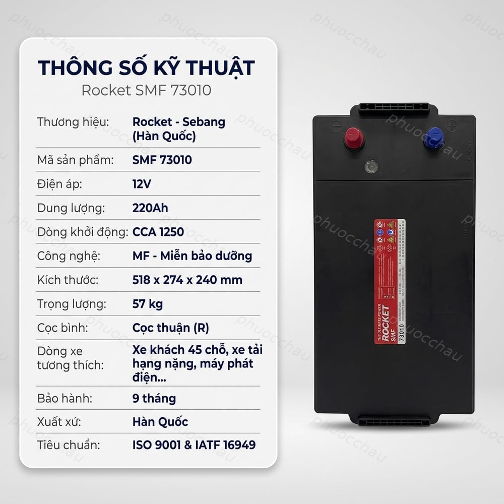 Ảnh minh họa Ắc Quy ROCKET SMF 73010 (12V-220Ah) Cho Xe Khách, Xe Bus, Máy Phát Điện 2