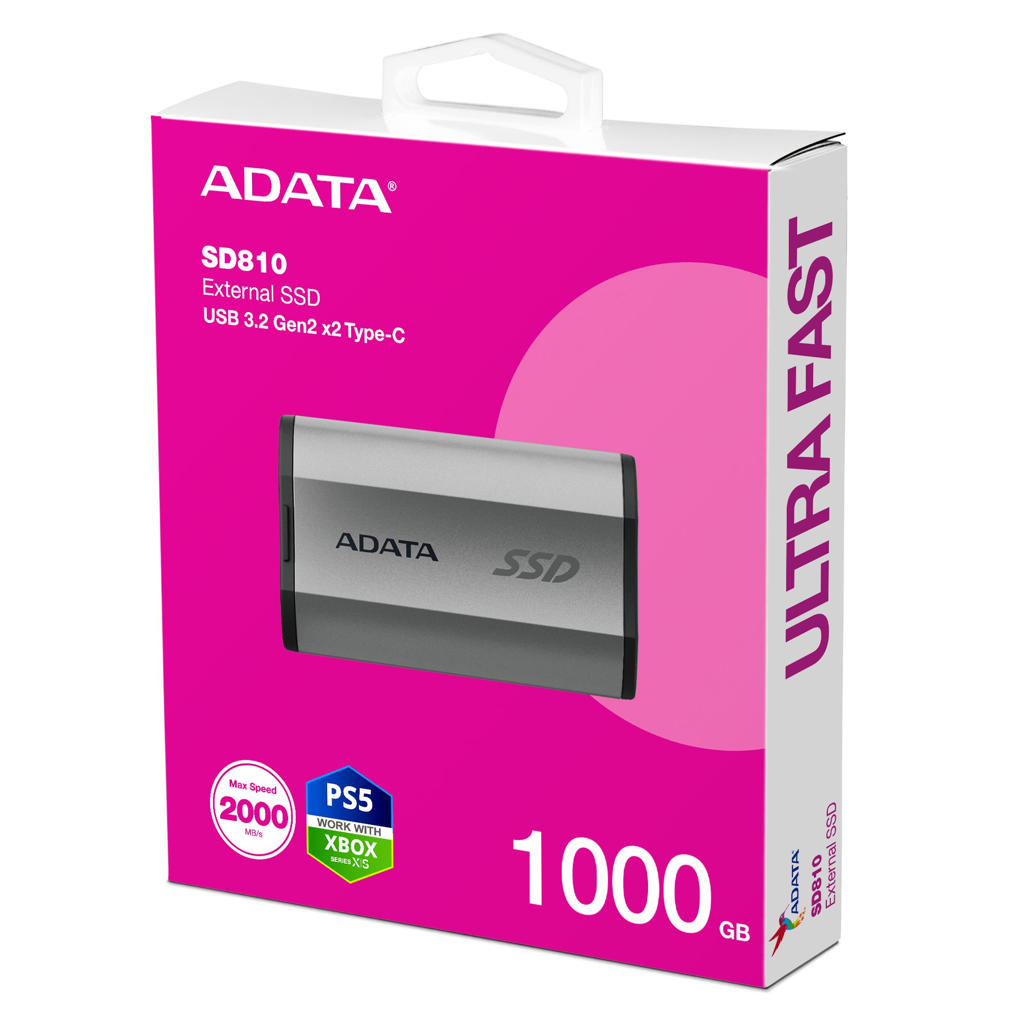 ADATA SD810 1TB – SSD di động USB 3.2 Gen2x2 SD810-1000G-CBK