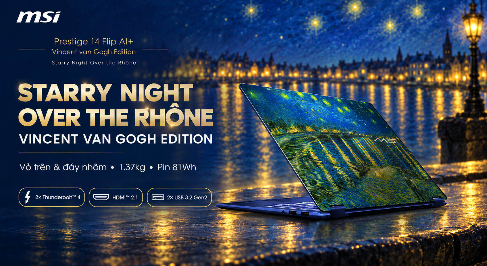 Ảnh minh họa Laptop MSI Prestige 14 Flip AI+ Vincent van Gogh Edition - Starry Night Over the Rhône 14T234-260VN 3