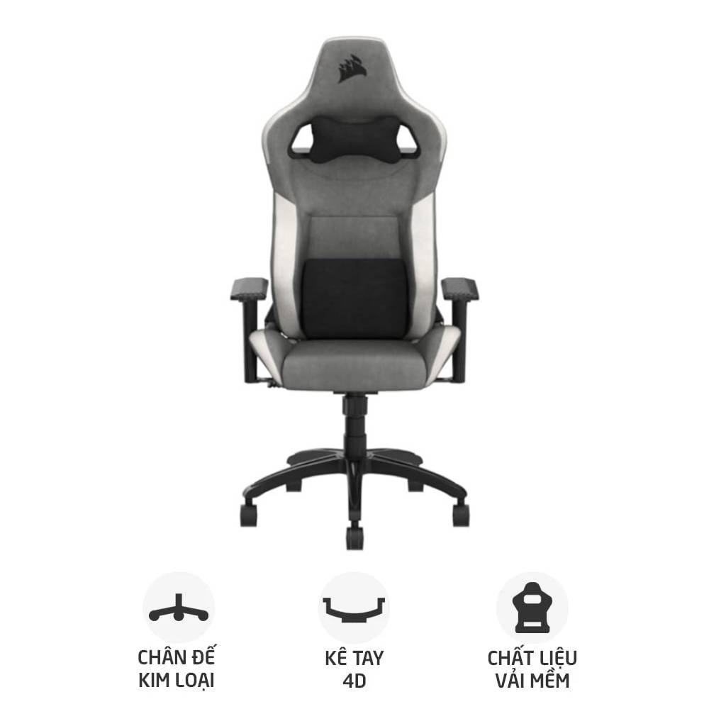 Ghế gaming CORSAIR T3 RUSH | Xám trắng, 120kg, Chân xoay, Lưng vải (CF-9010058-WW)