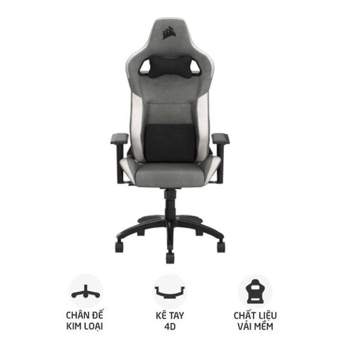 Ghế gaming CORSAIR T3 RUSH | Xám trắng, 120kg, Chân xoay, Lưng vải