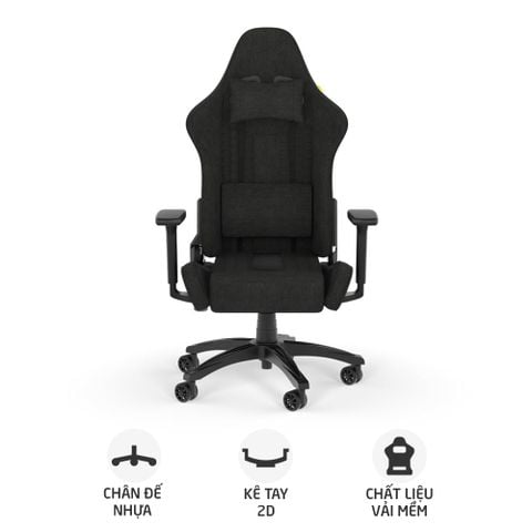 Ghế gaming CORSAIR TC100 RELAXED | Đen, 120kg, Chân xoay, Lưng vải