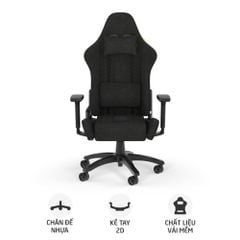  Ghế gaming CORSAIR TC100 RELAXED | Đen, 120kg, Chân xoay, Lưng vải 