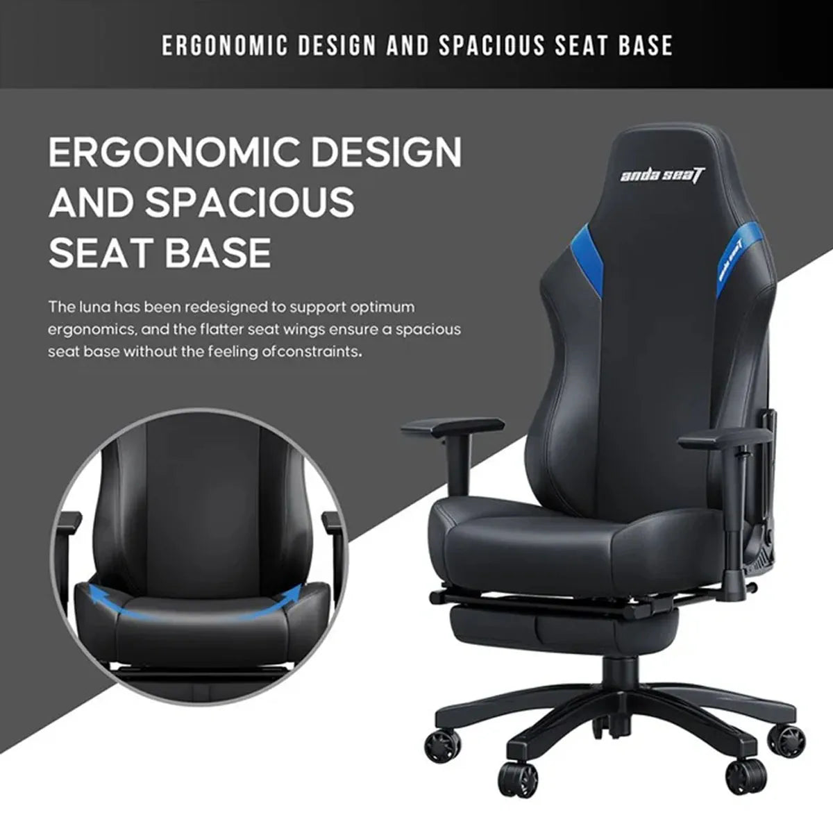 Ảnh minh họa AndaSeat Luna Pro – Ghế gaming cỡ lớn bọc da PVC kèm gác chân - Đen/Xanh 2