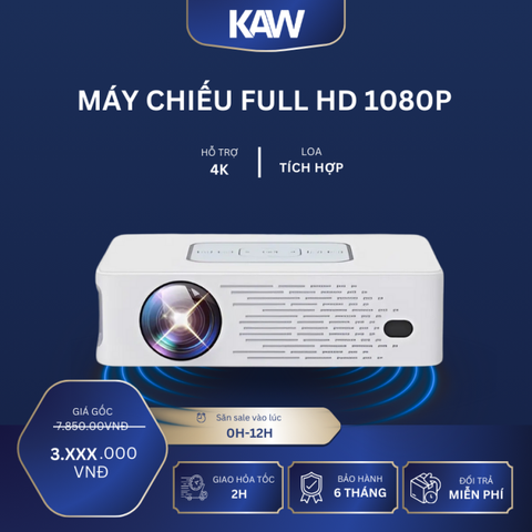 Máy chiếu mini Full HD 1080P cao cấp hỗ trợ 4K, loa tích hợp – Dùng cho phòng ngủ, phòng khách