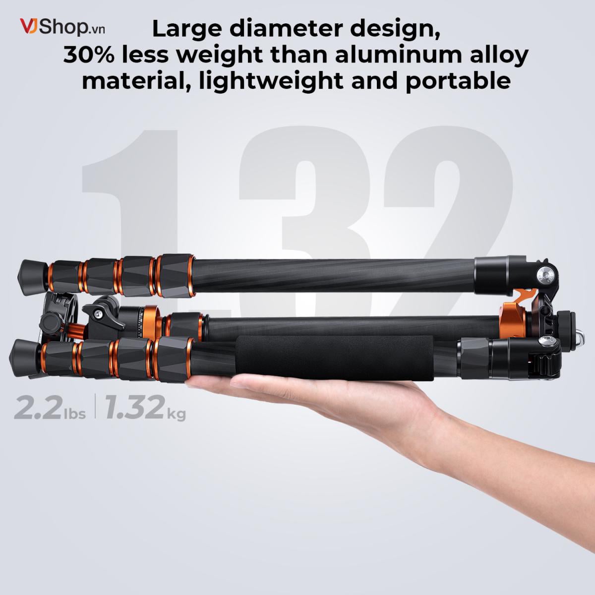 Ảnh minh họa Chân máy ảnh K&F Carbon Fiber Tripod 1.7m D255C4+BH-28L - KF09.093V2 | Chính hãng 3
