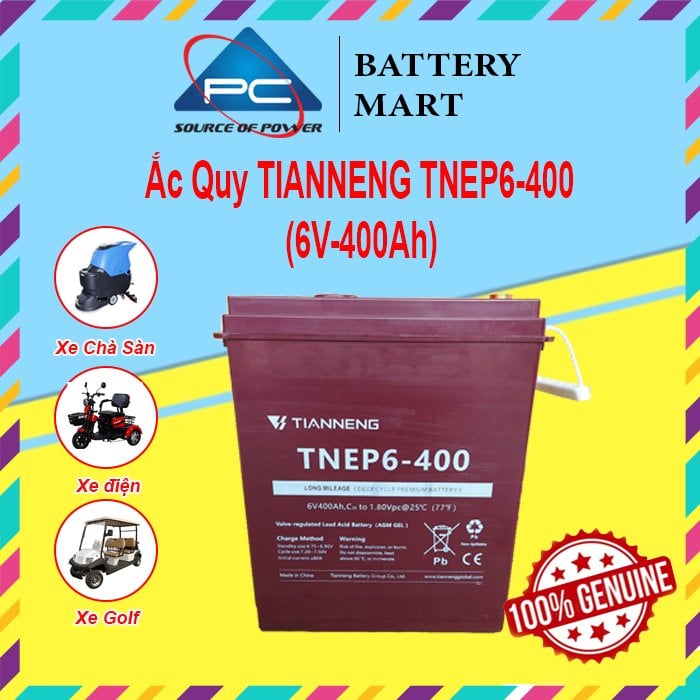 Ảnh minh họa Ắc Quy Thiên Năng Tianneng TNEP6-400 (6V - 400Ah), ắc quy dùng cho xe điện, xe golf, xe chà sàn 1