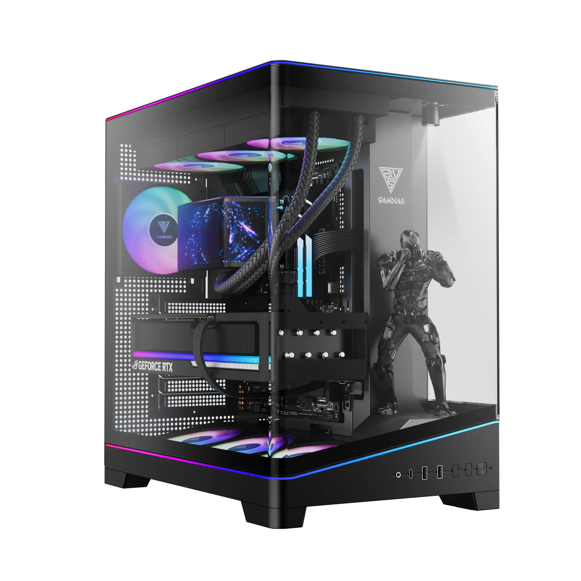 Ảnh minh họa Thùng máy Gamdias Atlas P6 CG (Kèm sẵn 4 Fan ARGB) | F-ATX, Mid Tower, Kính cường lực, Đen 1