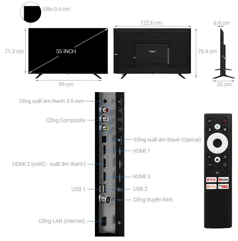 Ảnh minh họa Tivi Casper 55 Inch 4K Ultra HD 55UG620 – Hình Ảnh Sắc Nét, Giải Trí Đỉnh Cao 1