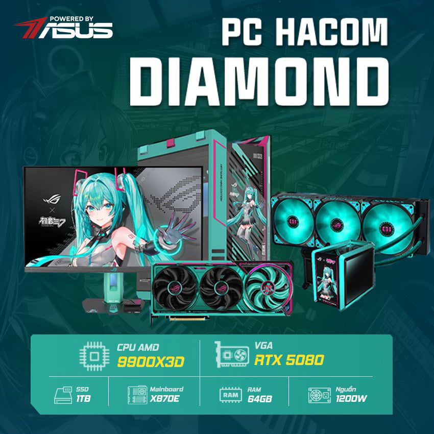 PC HACOM DIAMOND ASUS x HATSUNE MIKU LIMITED EDITION ( Ryzen 9900X3D/ VGA RTX 5080) POWERED BY ASUS