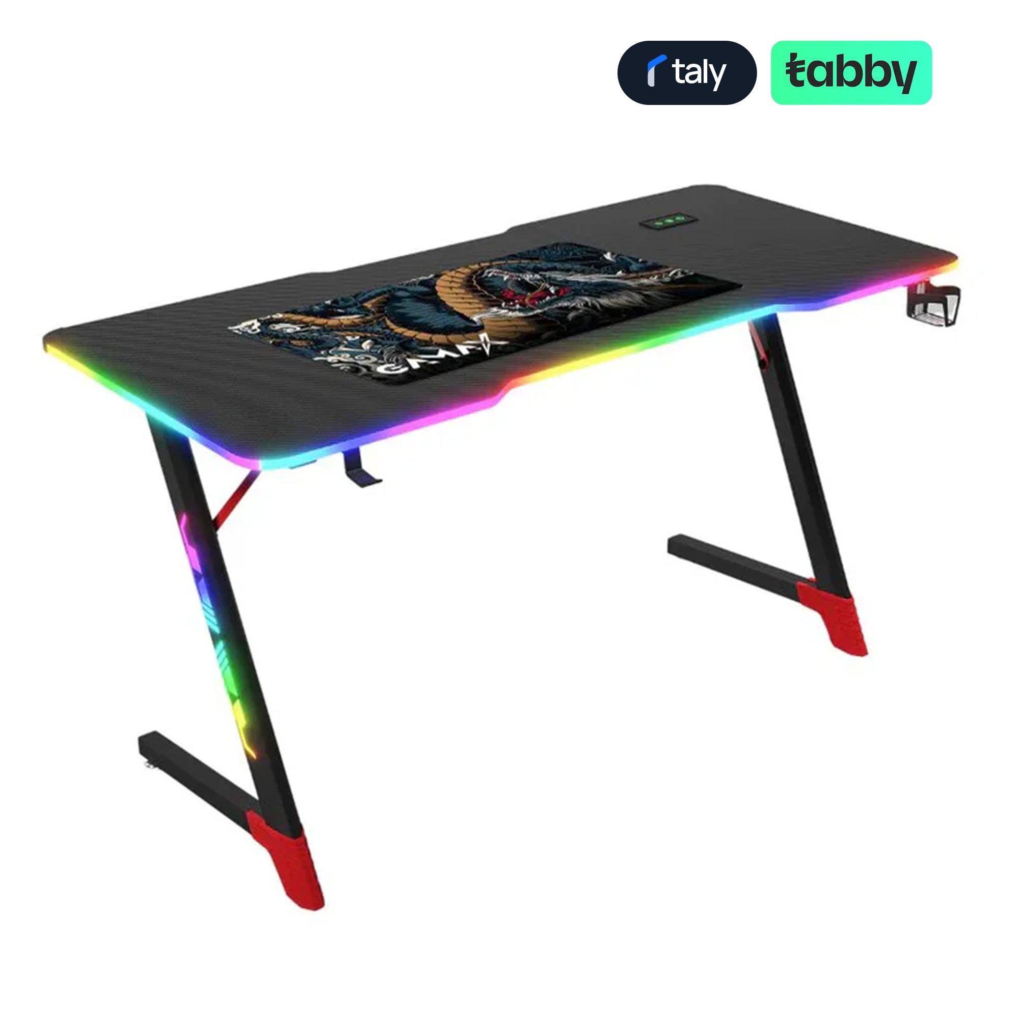 Bàn gaming Gamax D2501 RGB 3 cạnh vân sợi carbon kèm tấm lót chuột - Đen