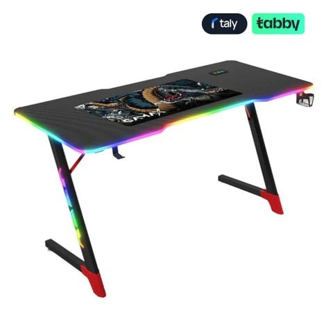 Bàn gaming Gamax D2501 RGB 3 cạnh vân sợi carbon kèm tấm lót chuột