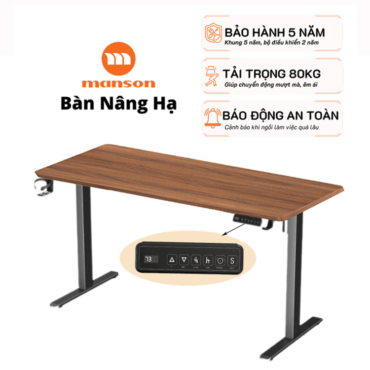 Ảnh minh họa Bàn nâng hạ Manson SmartDesk 1m6 | Khung đen, Mặt gỗ Walnut 2